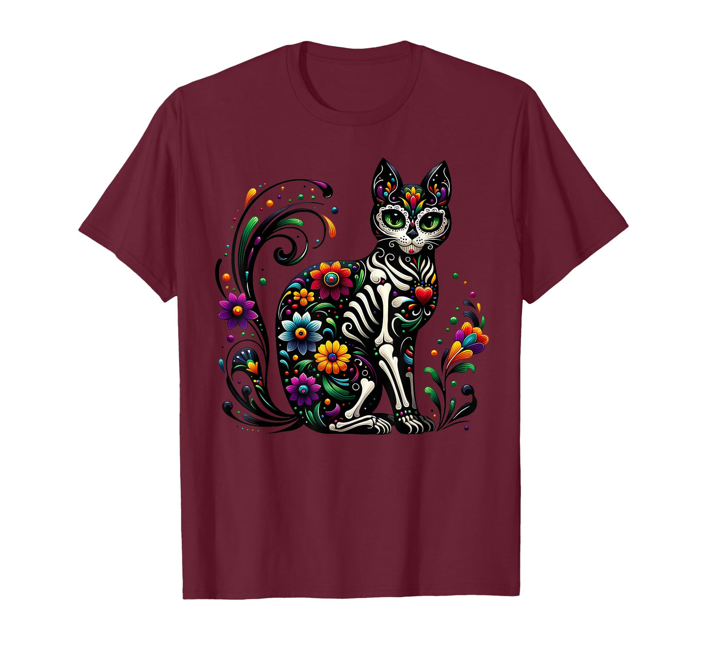 Dia De Los Muertos Cinco De Mayo Cat Sugar Skull Men Women T-Shirt