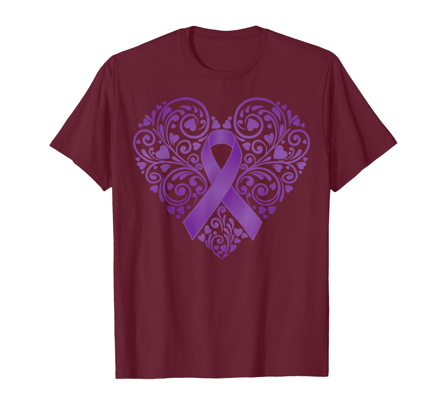 Heart Pancreatic Cancer Month Awareness Purple Ribbon T-Shirt