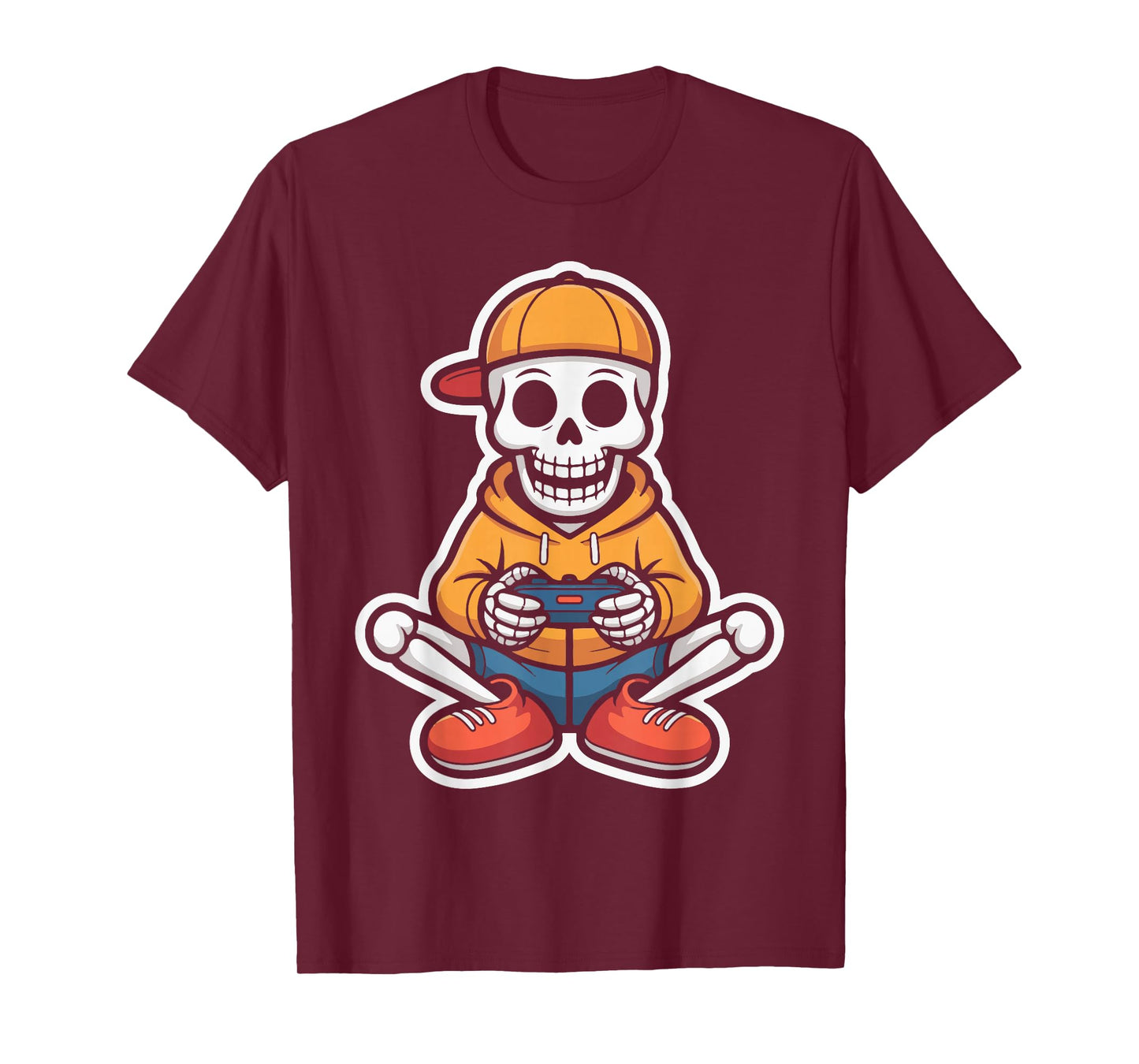 Skeleton Playing Video Game Controller Halloween Design Men T-Shirt