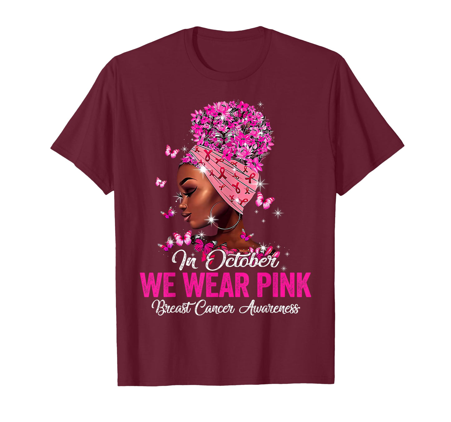 in October We Wear Pink Black Women Breast Cancer Awareness T-Shirt
