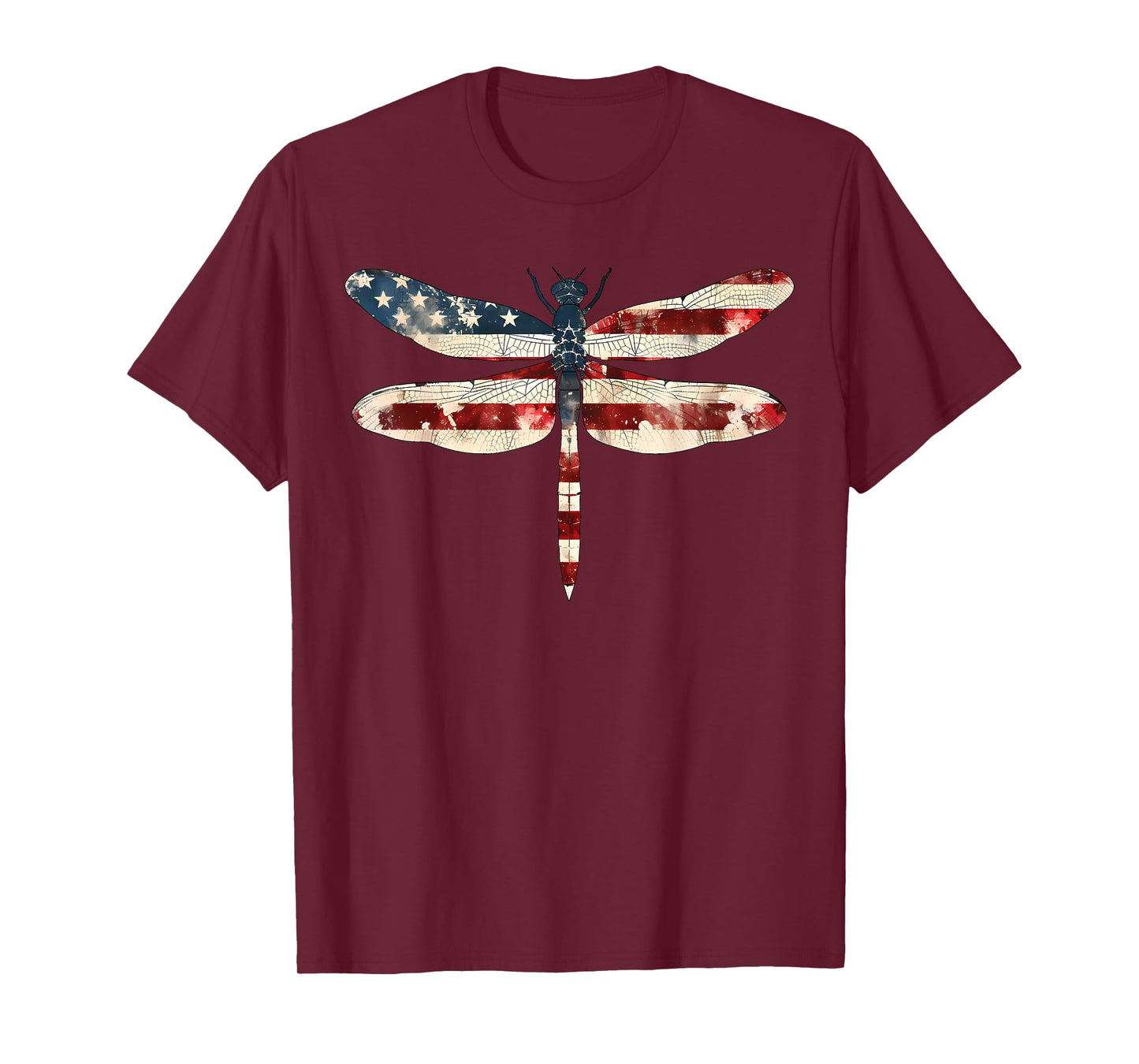 American Flag Dragonfly Patriotic 4th of July Red White Blue T-Shirt