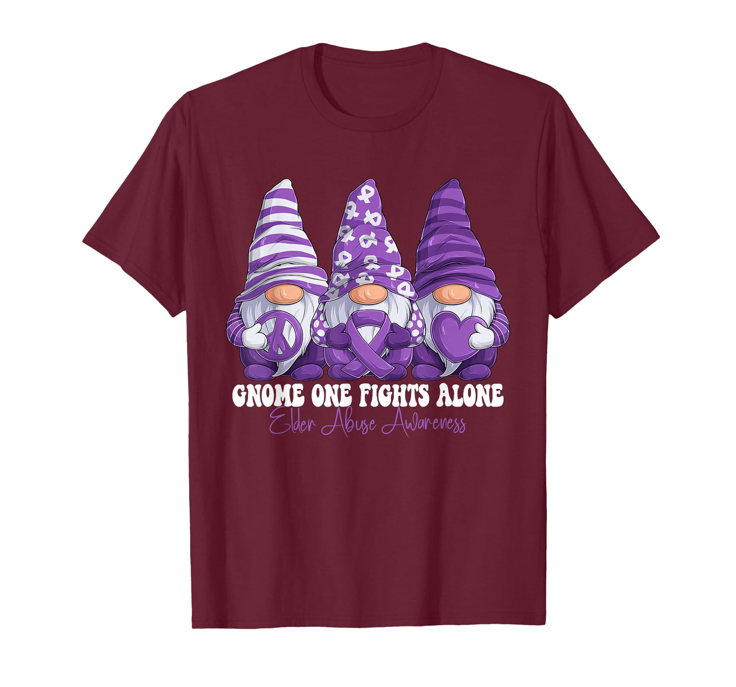 Elder Abuse Awareness Month Purple Ribbon Gnomies Support T-Shirt