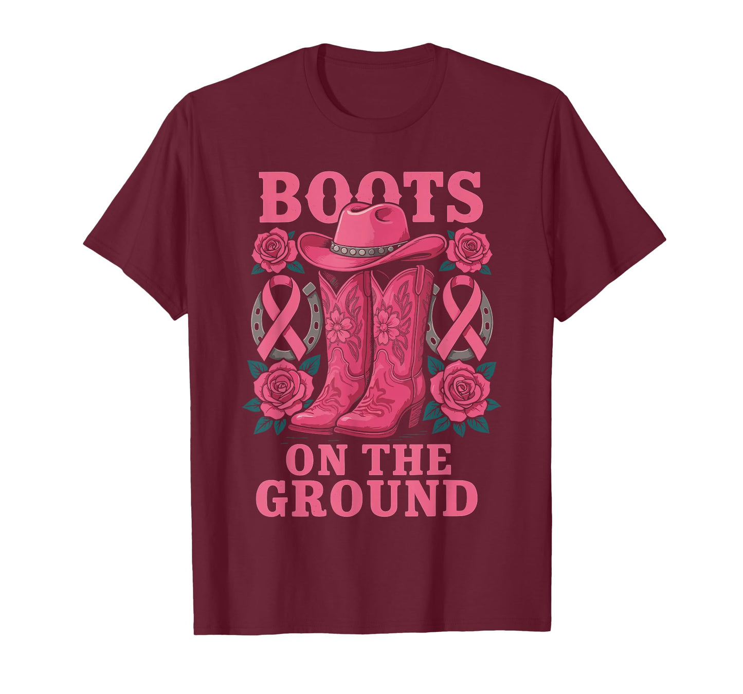 Breast Cancer Shirts for Women, Cowgirl Boots On The Ground T-Shirt