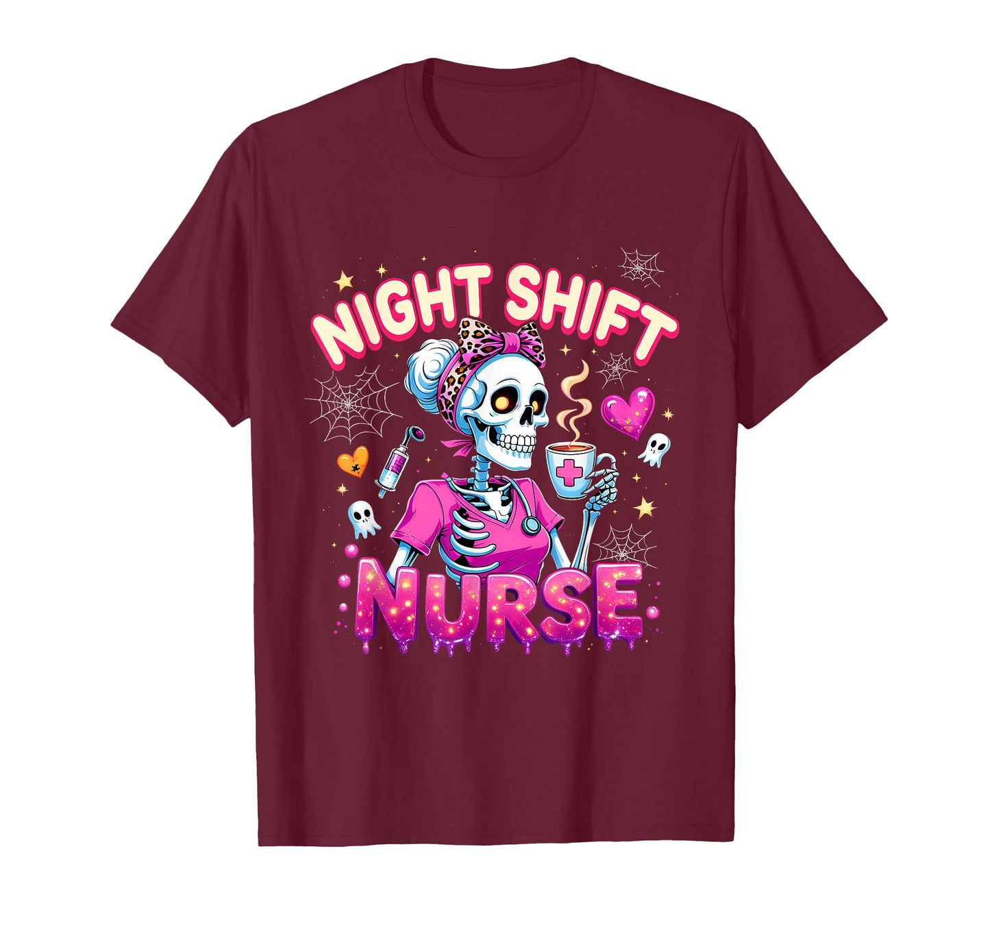 Night Shift Nurse Skeleton Coffee Halloween T-Shirt