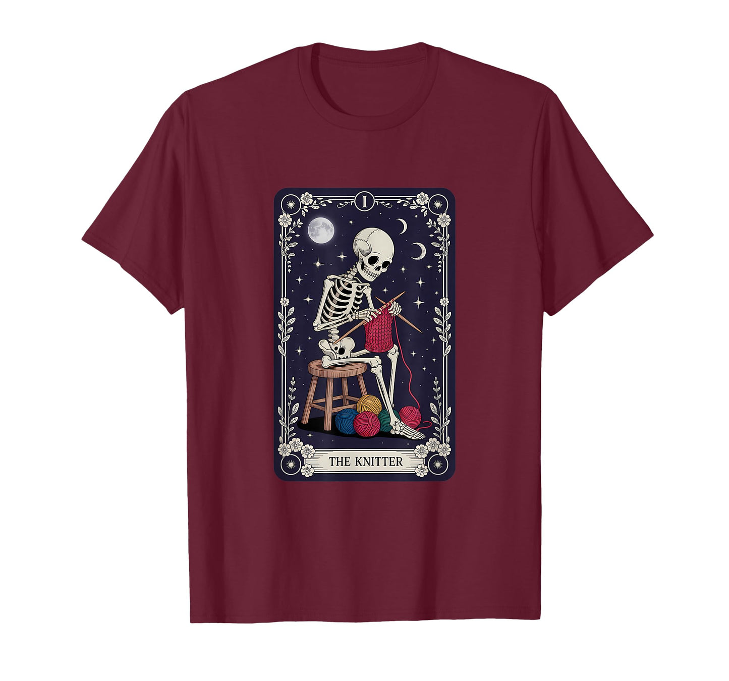 The Knitter Skeleton Tarot Design T-Shirt