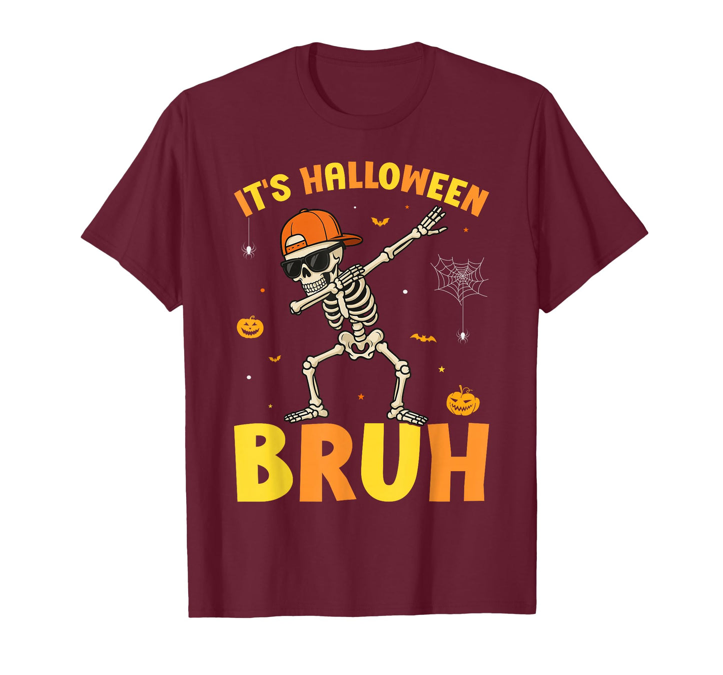 Bruh Dabbing Skeleton Funny Kids Boys Mens Halloween Pumpkin T-Shirt