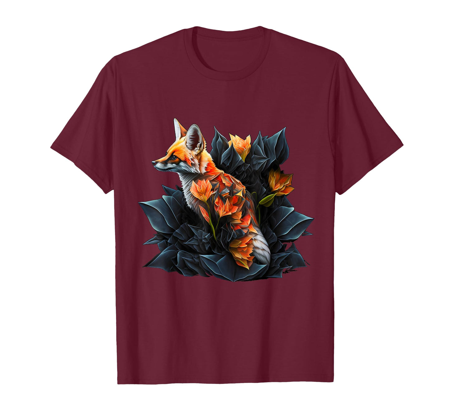 Fox art animal lovers motif animal flowers T-Shirt
