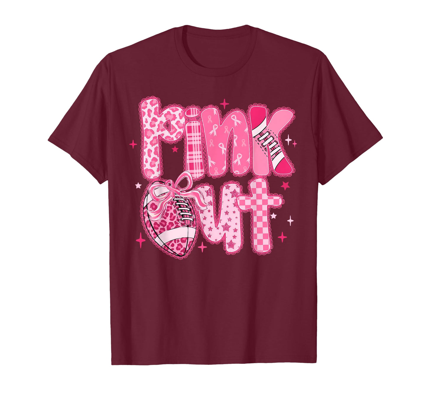 Pink Out Football Coquette Bow Breast Cancer Warrior Support T-Shirt