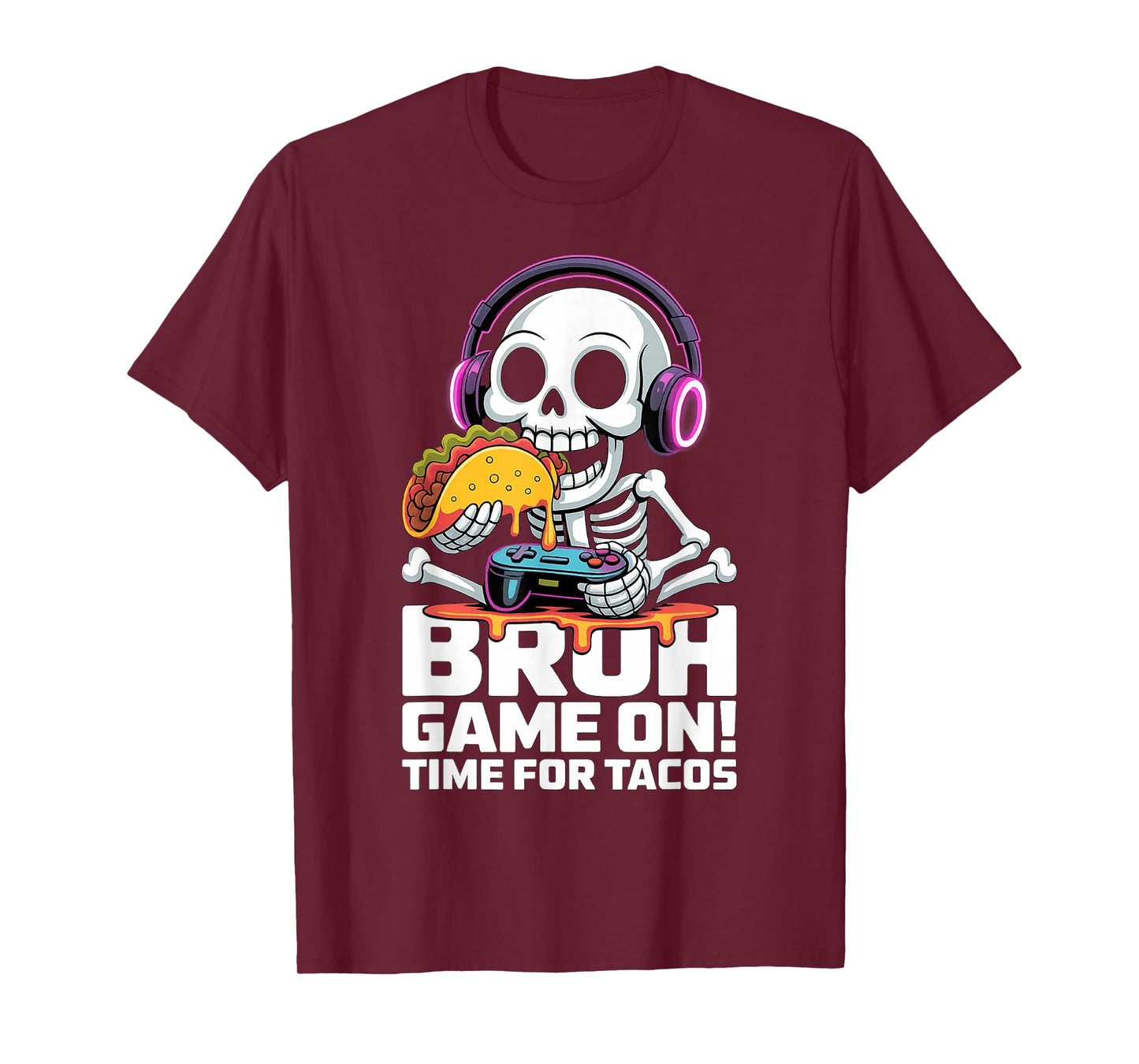 Halloween Skeleton Gamer Bruh Time for Tacos Gaming T-Shirt