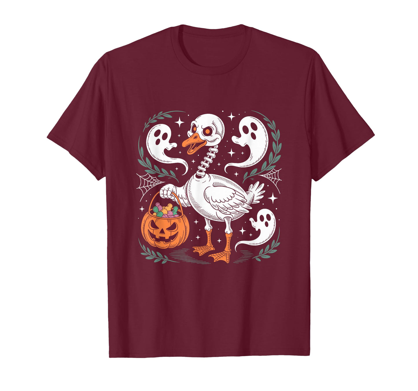 Spooky Skeleton Duck Halloween Art T-Shirt