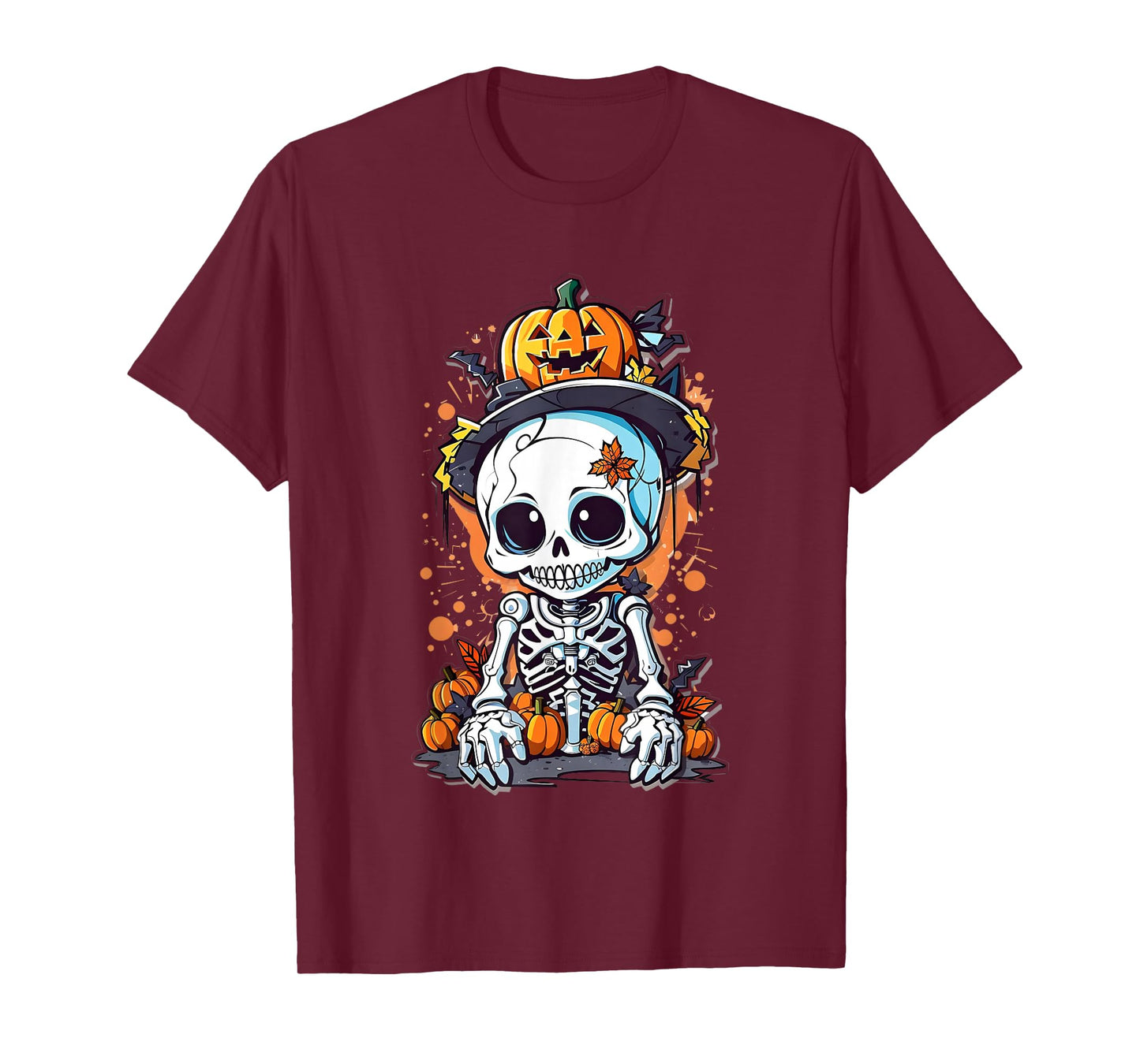 Cute Skeleton Pumpkin Halloween Spooky Fall Autumn Skull T-Shirt