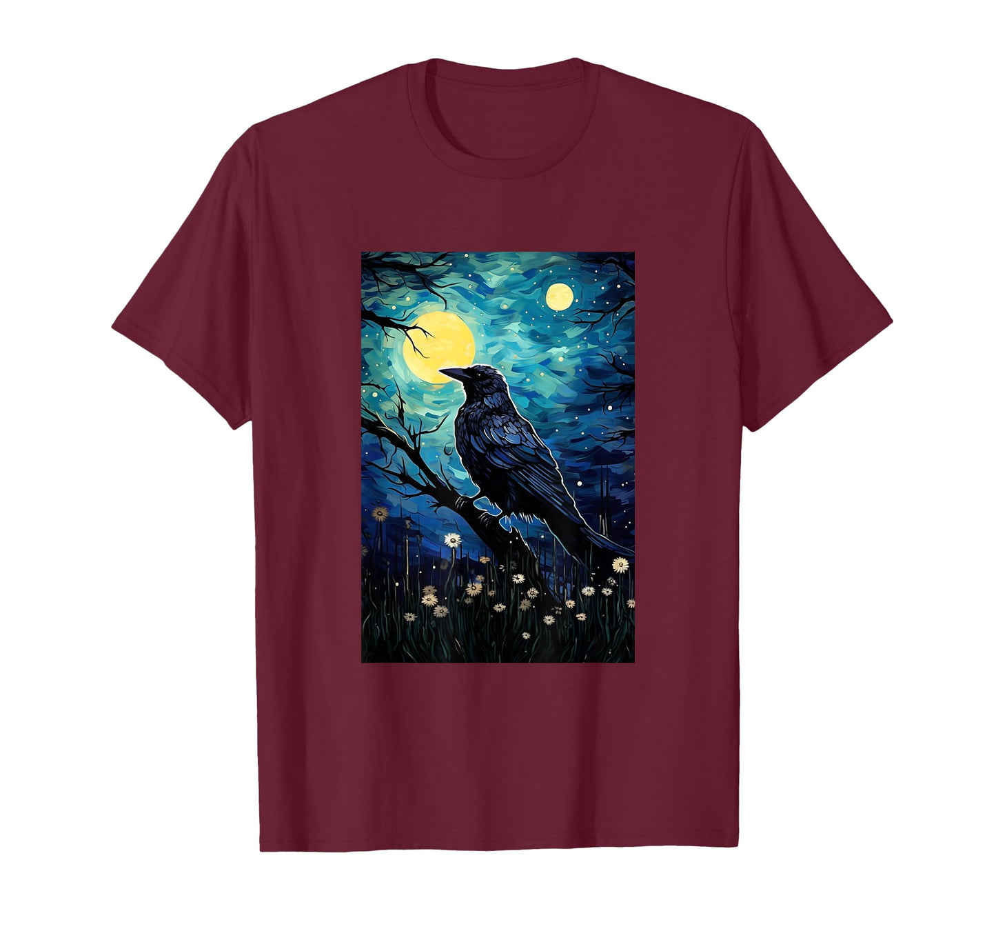 Magpie Crow Raven Bird - Van Gogh Style - Starry Night T-Shirt