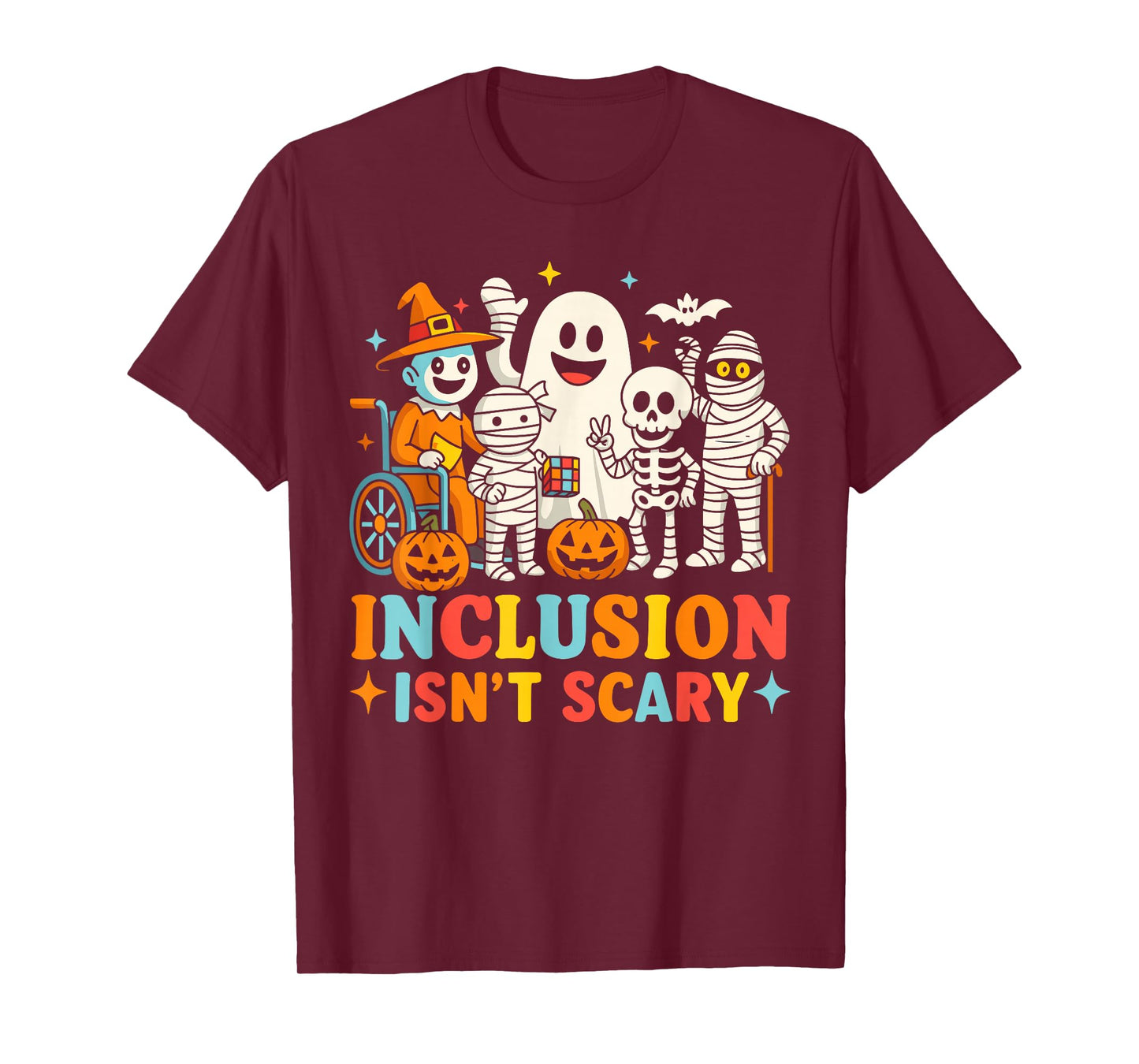 Inclusion Isn't Scary Teacher Skeleton Ghost Cute Halloween T-Shirt