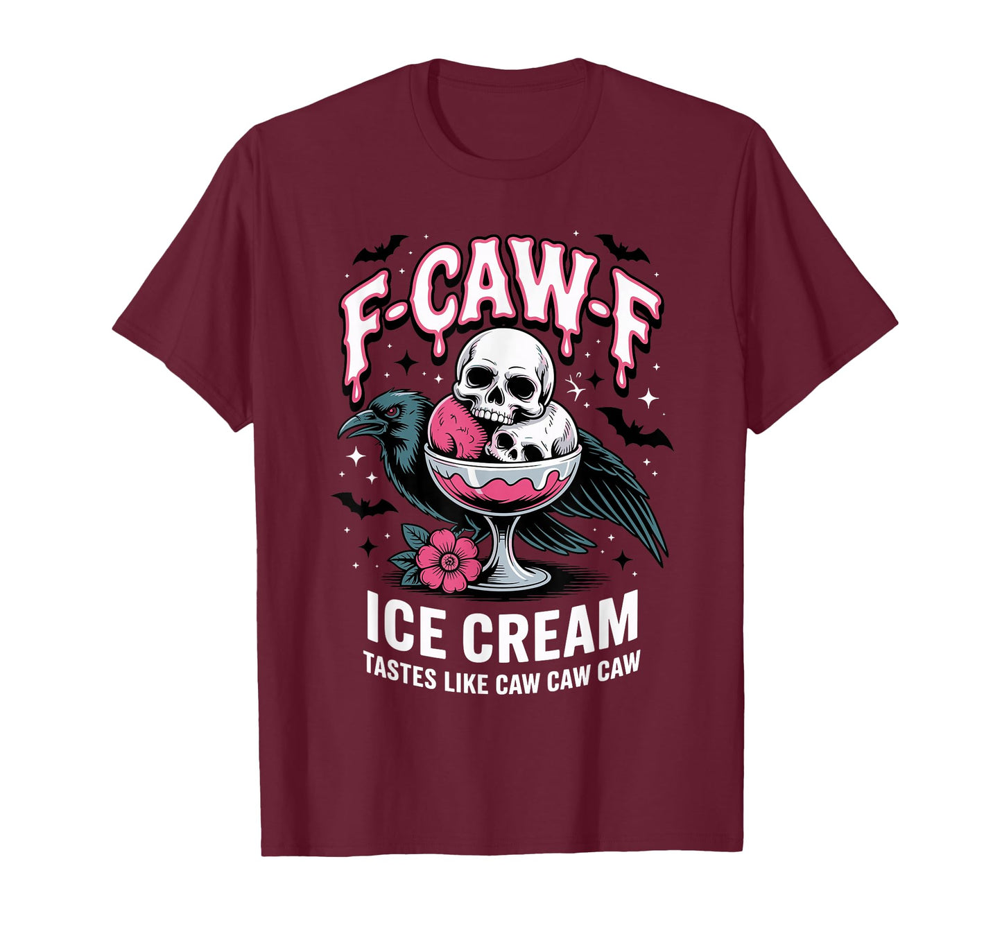 F-CAW-F Ice Cream Skull Raven Gothic Funny Halloween Costume T-Shirt