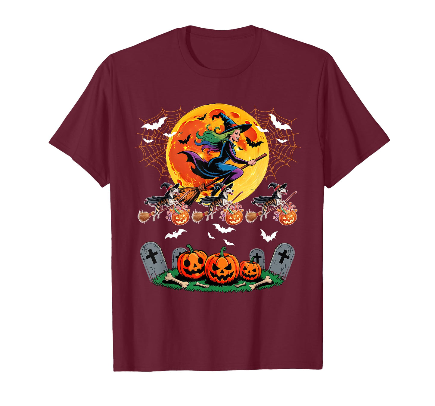 Whippets Cosplay Witch On Broomstick Halloween Owner T-Shirt