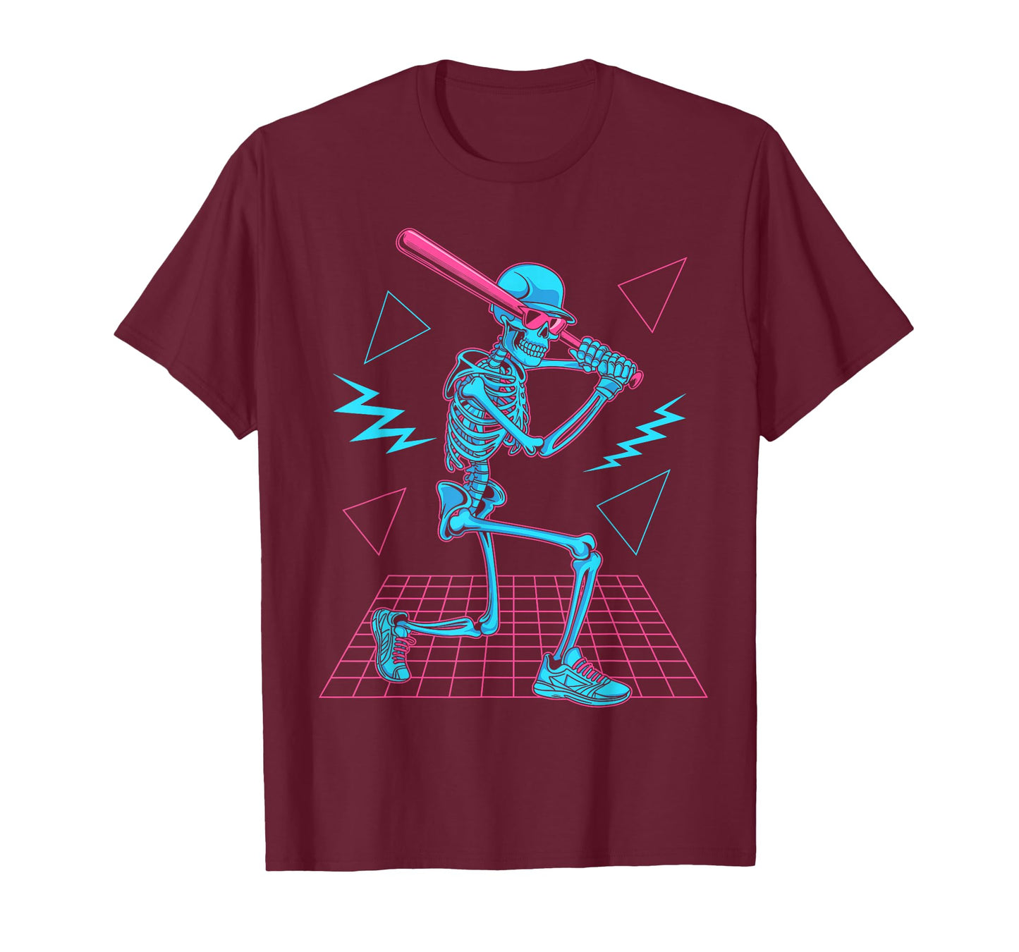 Retro 80s Skeleton Baseball Graphic Vaporwave Batter T-Shirt