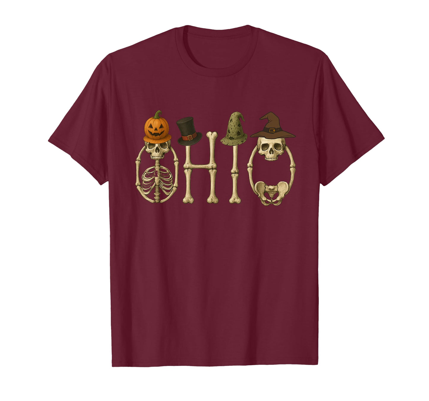 O-H-I-O Skeleton, Zombie, Witch and Pumpkin Halloween Funny T-Shirt
