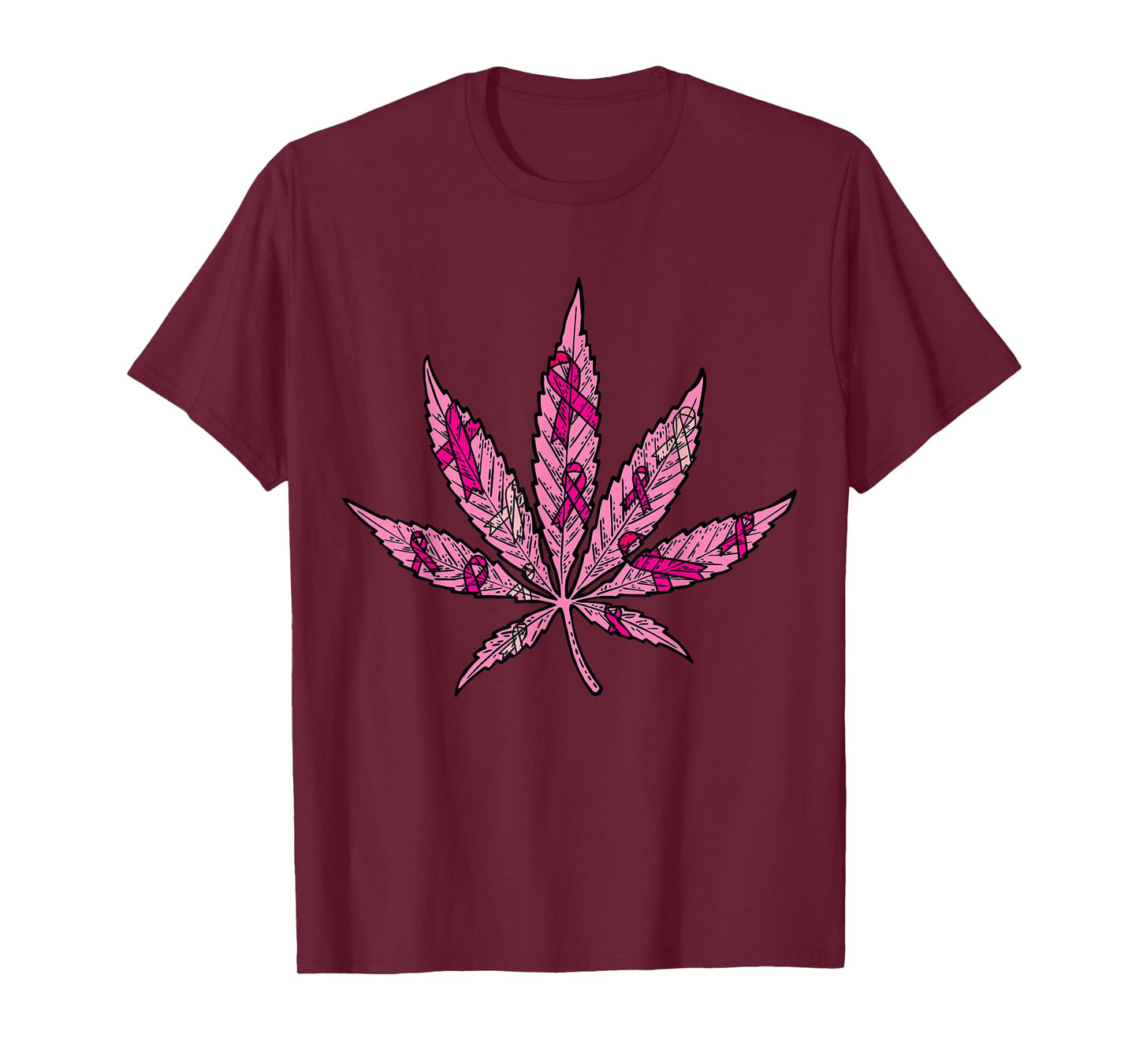 Pink Ribbon Weed Marijuana Cool Breast Cancer Awareness Gift T-Shirt