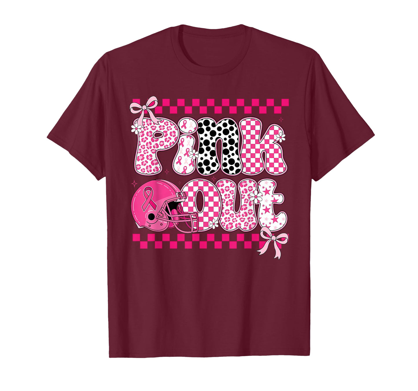Pink Out Cheer Football Pink Ribbon Breast Cancer Awareness T-Shirt