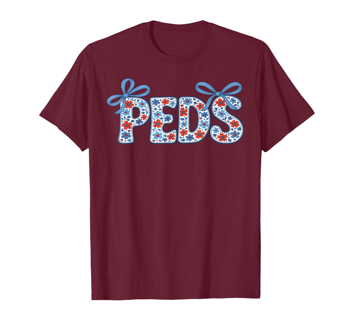 Retro Floral PEDS Nurse Coquette Bow Pediatric Nurse RN Crew T-Shirt