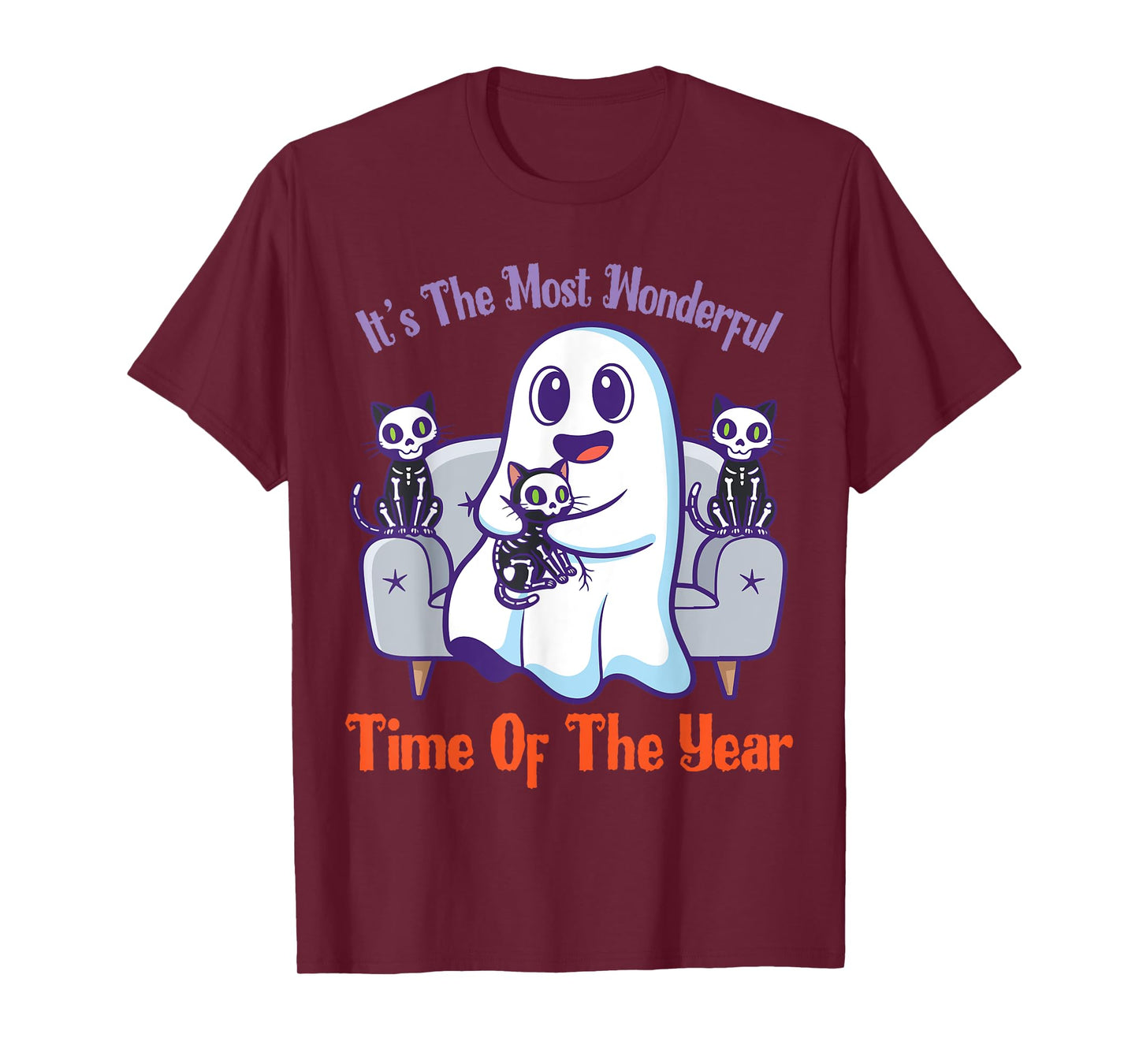 Its The Most Wonderful Halloween Ghost Hugging Skeleton Cats T-Shirt