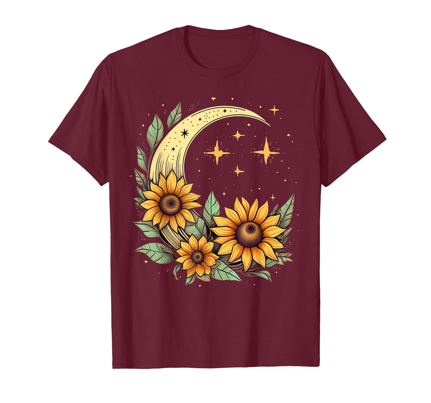 Floral Moon Sunflower on Celestial Sunflower Lunar T-Shirt