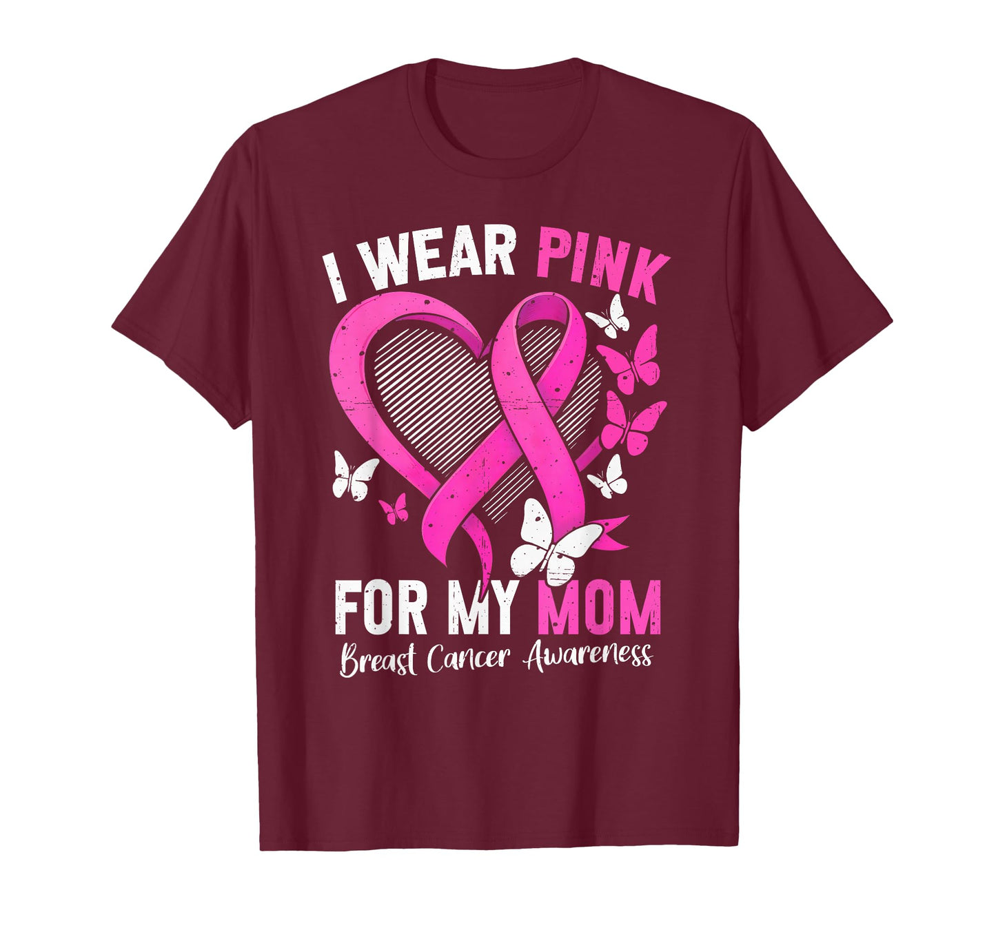 I Wear Pink for Mom Breast Cancer Awareness Butterfly Heart T-Shirt