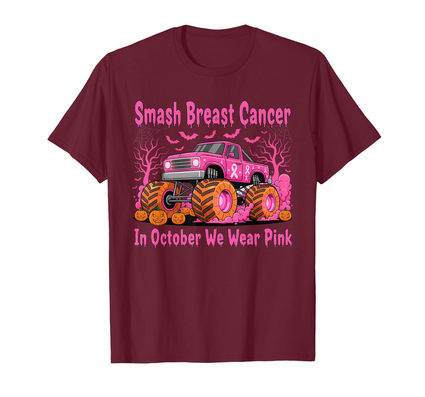 October We Wear Pink Monster Truck Halloween Breast Cancer T-Shirt