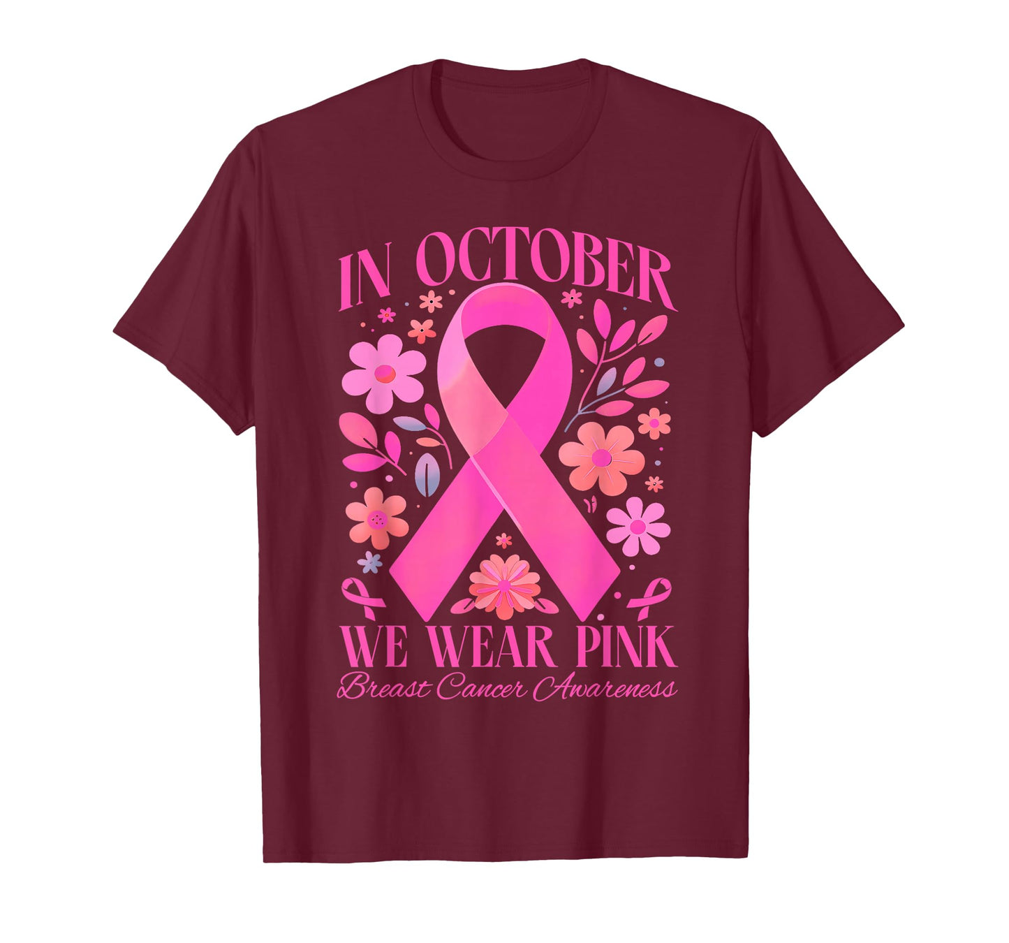 In October We Wear Pink Retro Groovy Breast Cancer Awareness T-Shirt