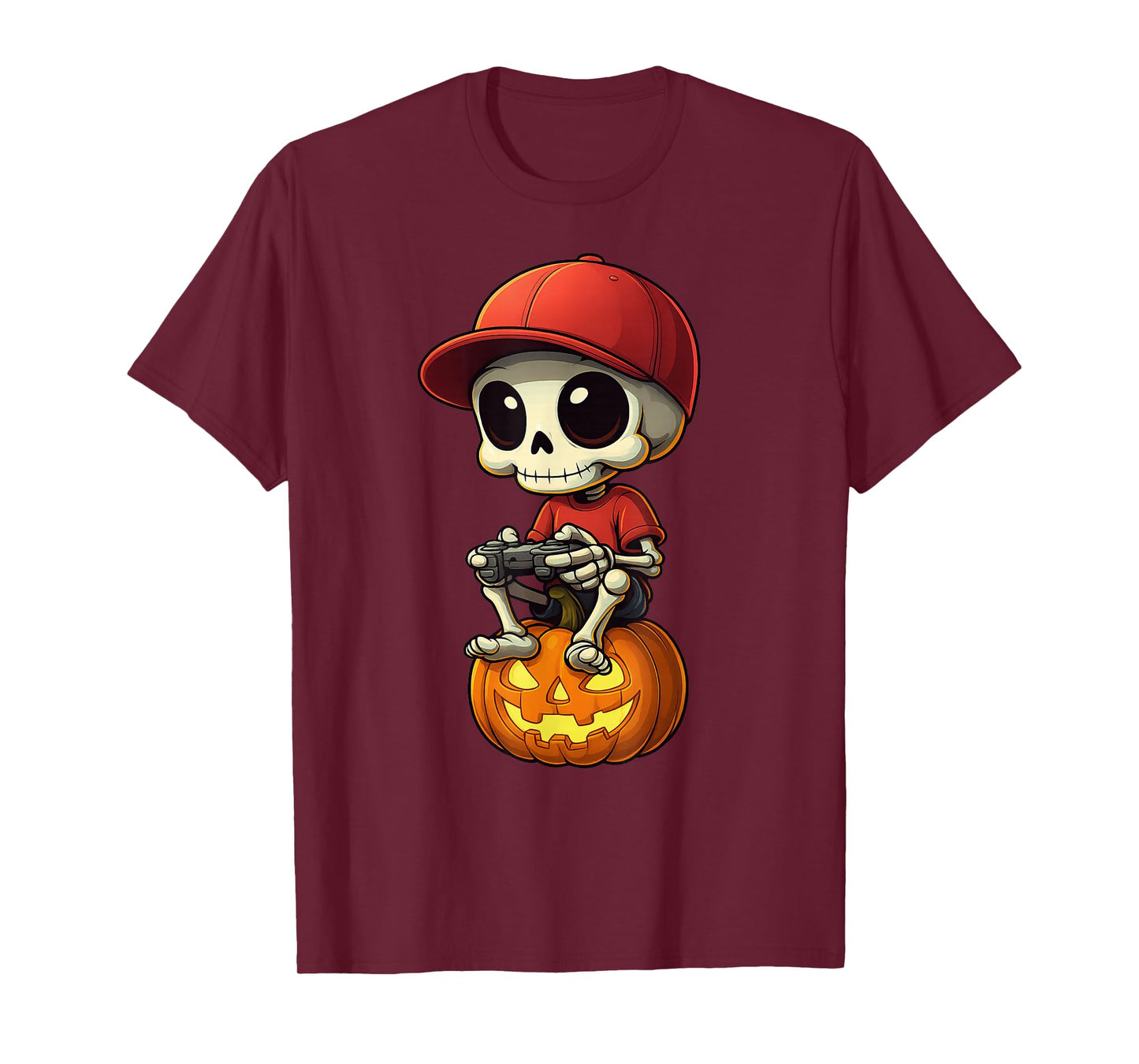 Pumpkin Halloween Skeleton Gamer Video Gaming Boys Men Kids T-Shirt