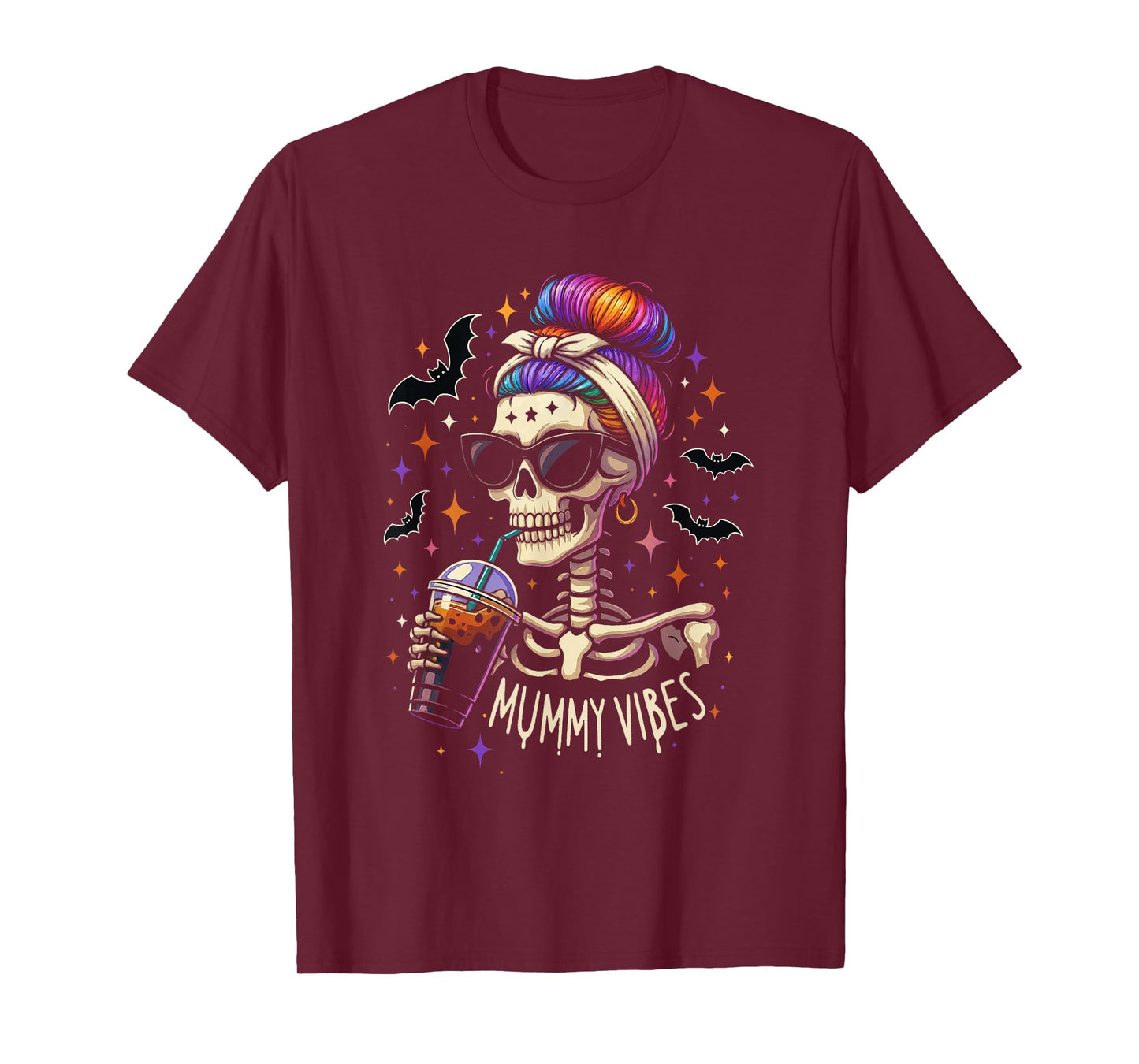 Skeleton Coffee Mom Mummy Vibes Halloween Design T-Shirt