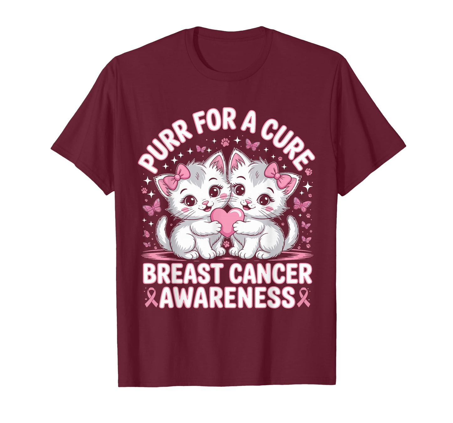 Purr for A Cure – Cute Cat Breast Cancer Awareness Support T-Shirt