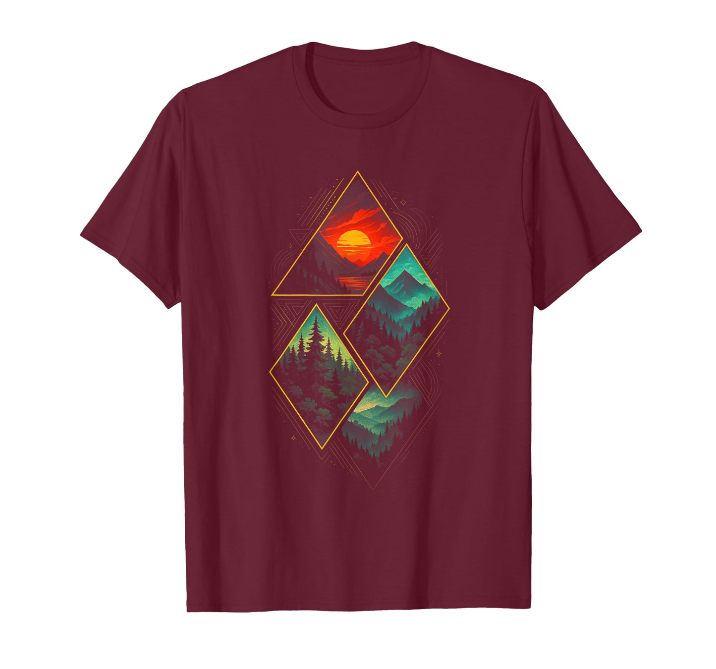 Nature Mountains Forest Sunset Adventure Hiking T-Shirt