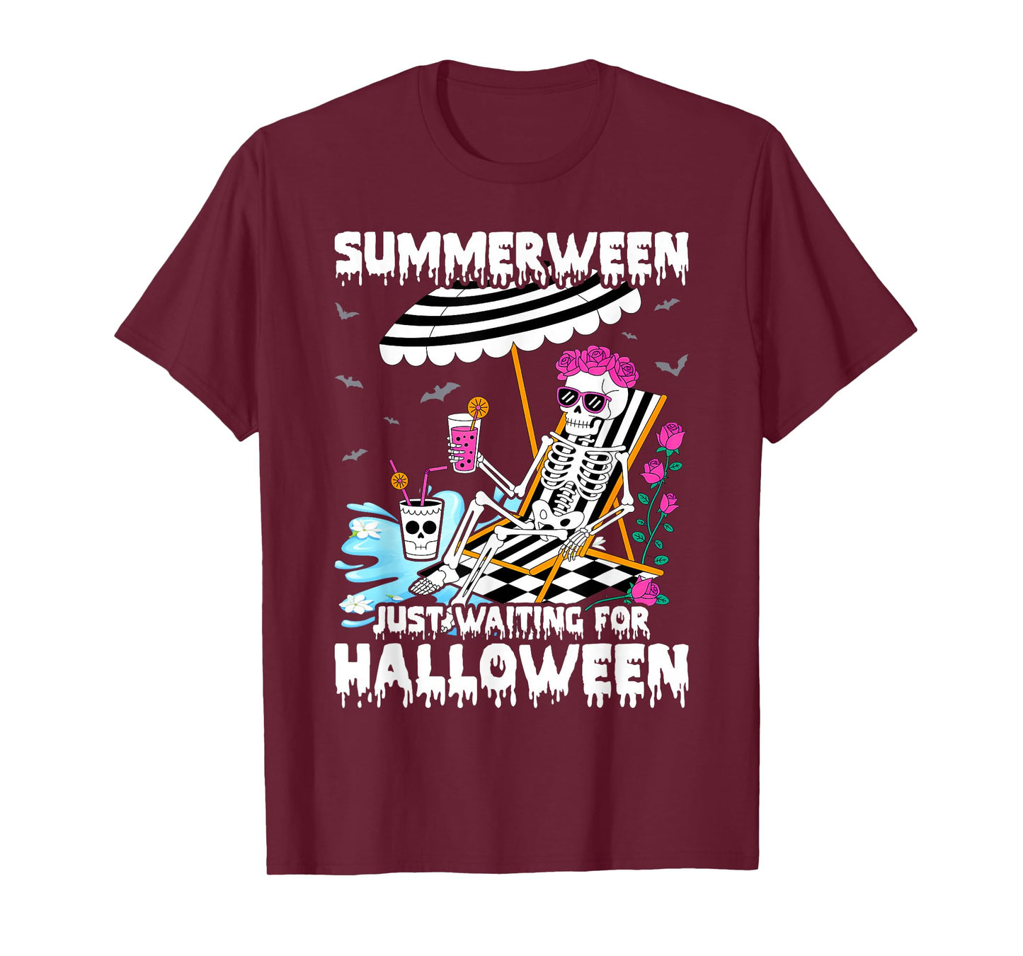 Summerween Just Waiting for Halloween Skeleton Beach T-Shirt