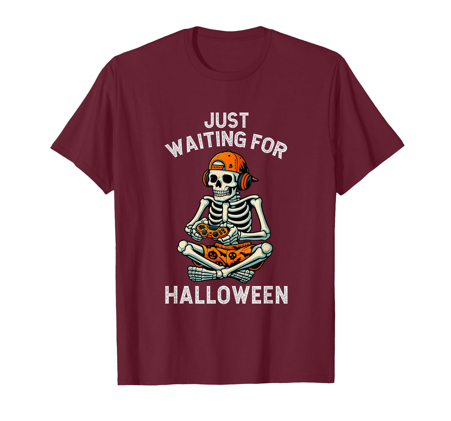 Funny Skeleton Gaming Waiting for Halloween Gamer Teen Boy T-Shirt