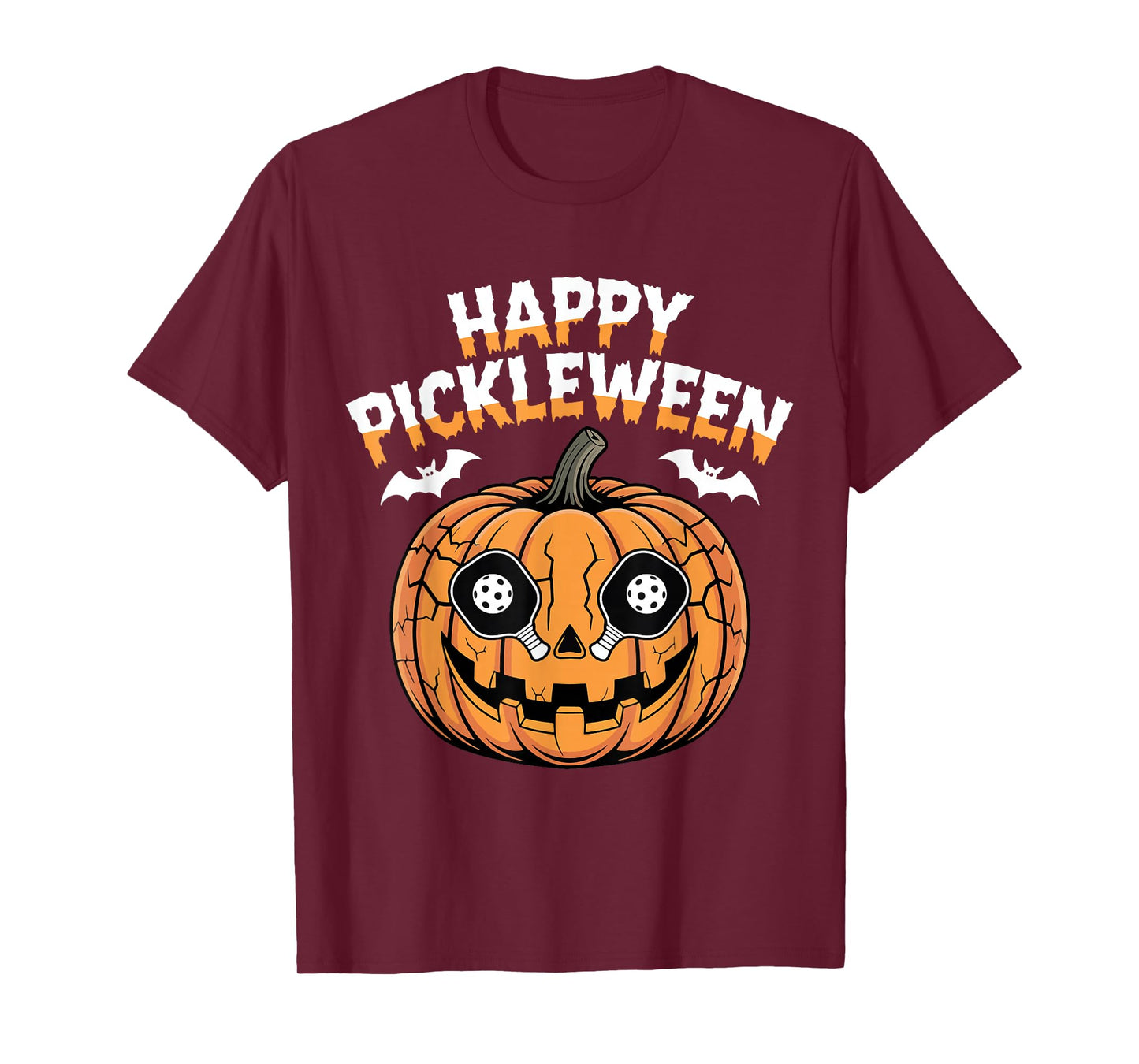 Happy Pickleween Pumpkin Bats Funny Pickleball Halloween T-Shirt