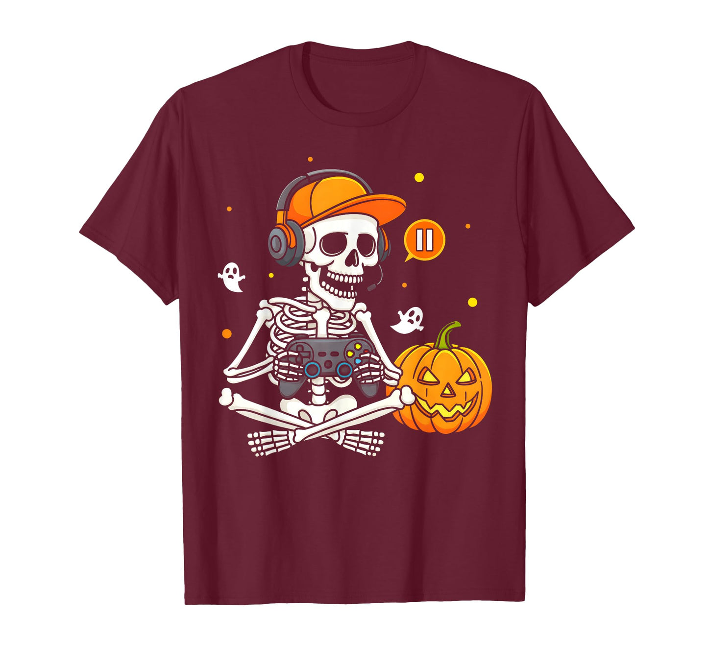 Funny Gaming Hallowen Skeleton Gamer Video Kids Boys T-Shirt