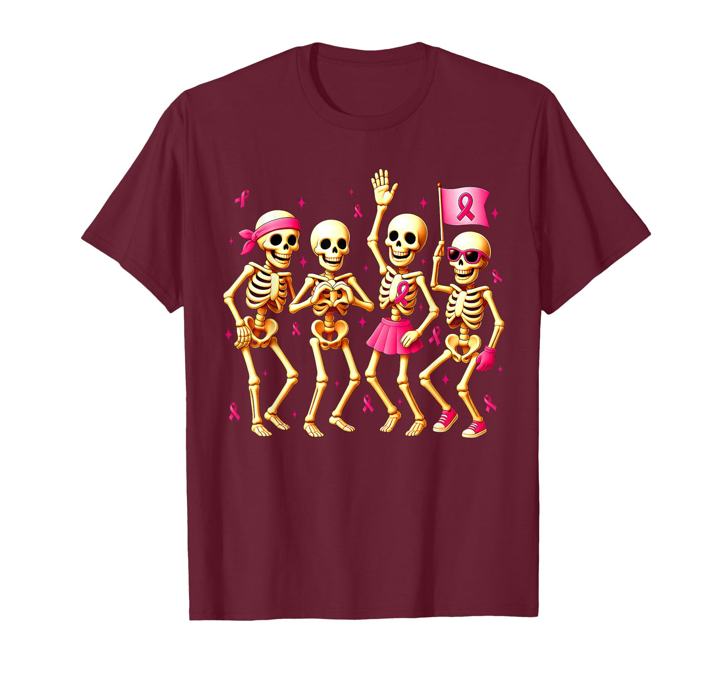 Breast Cancer Awareness Skeletons & Pink Ribbons Halloween T-Shirt