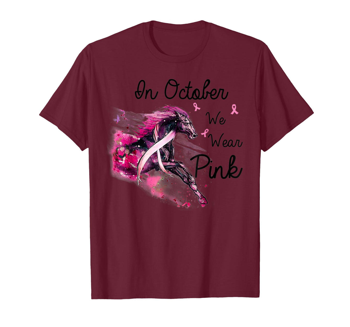 Horse In October We Wear Pink Breast Cancer Awareness T-Shirt