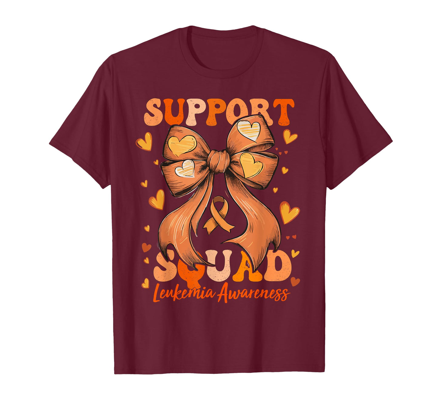 Support Squad Leukemia Awareness Orange Ribbon Bow T-Shirt