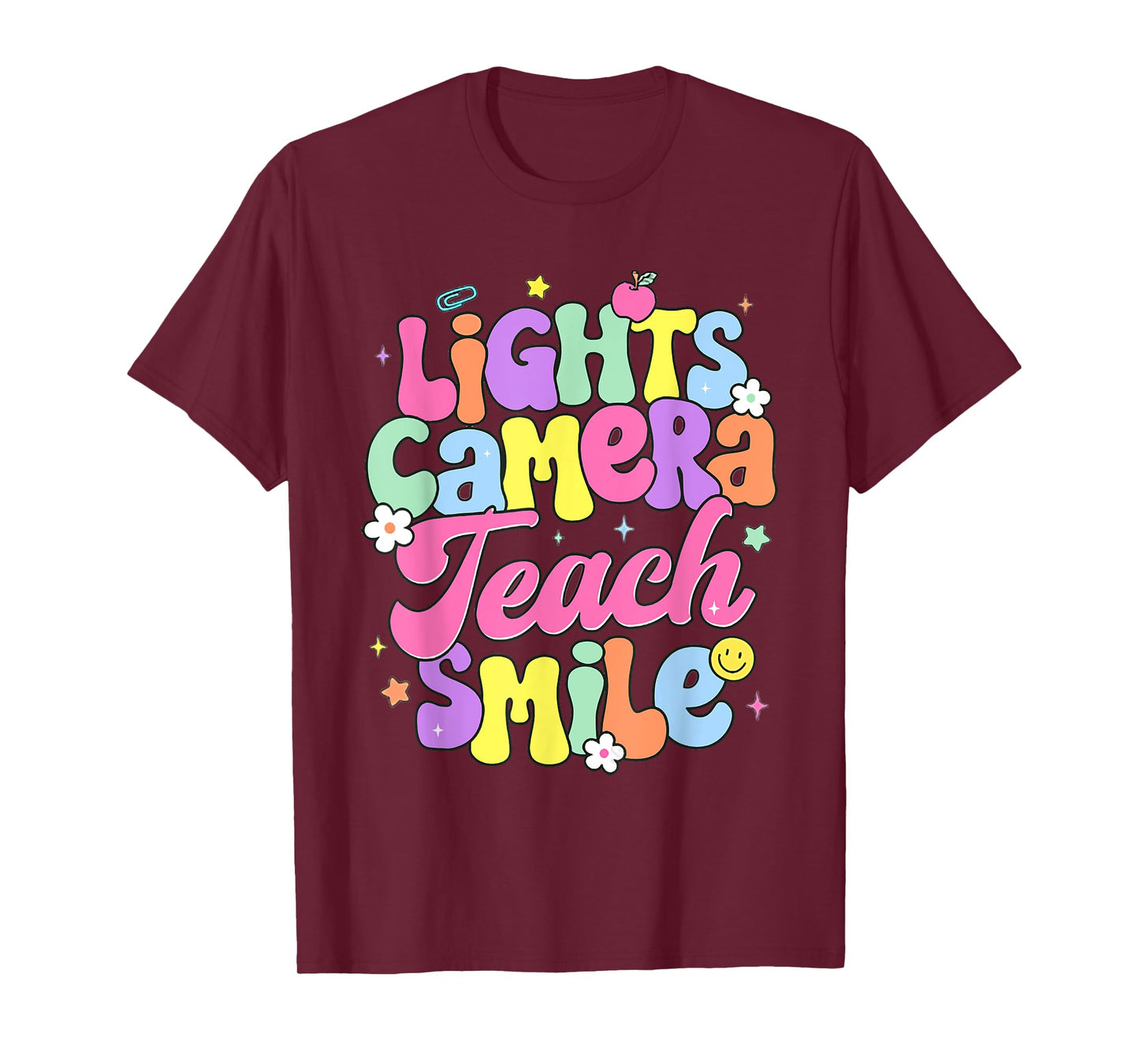 Retro Lights Camera Teach Smile Back To School Teacher T-Shirt for Men Women