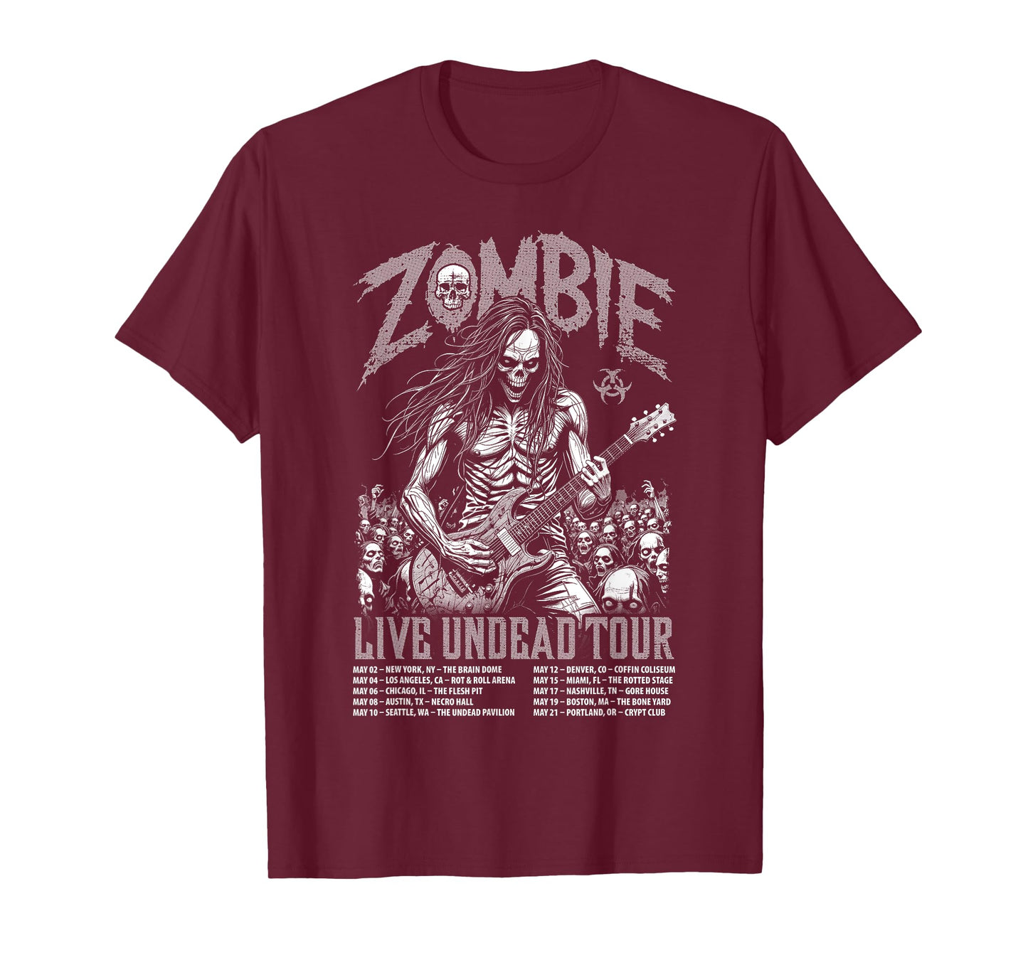 Guitar Guitarist Zombie Skeleton Live Undead Halloween Music T-Shirt