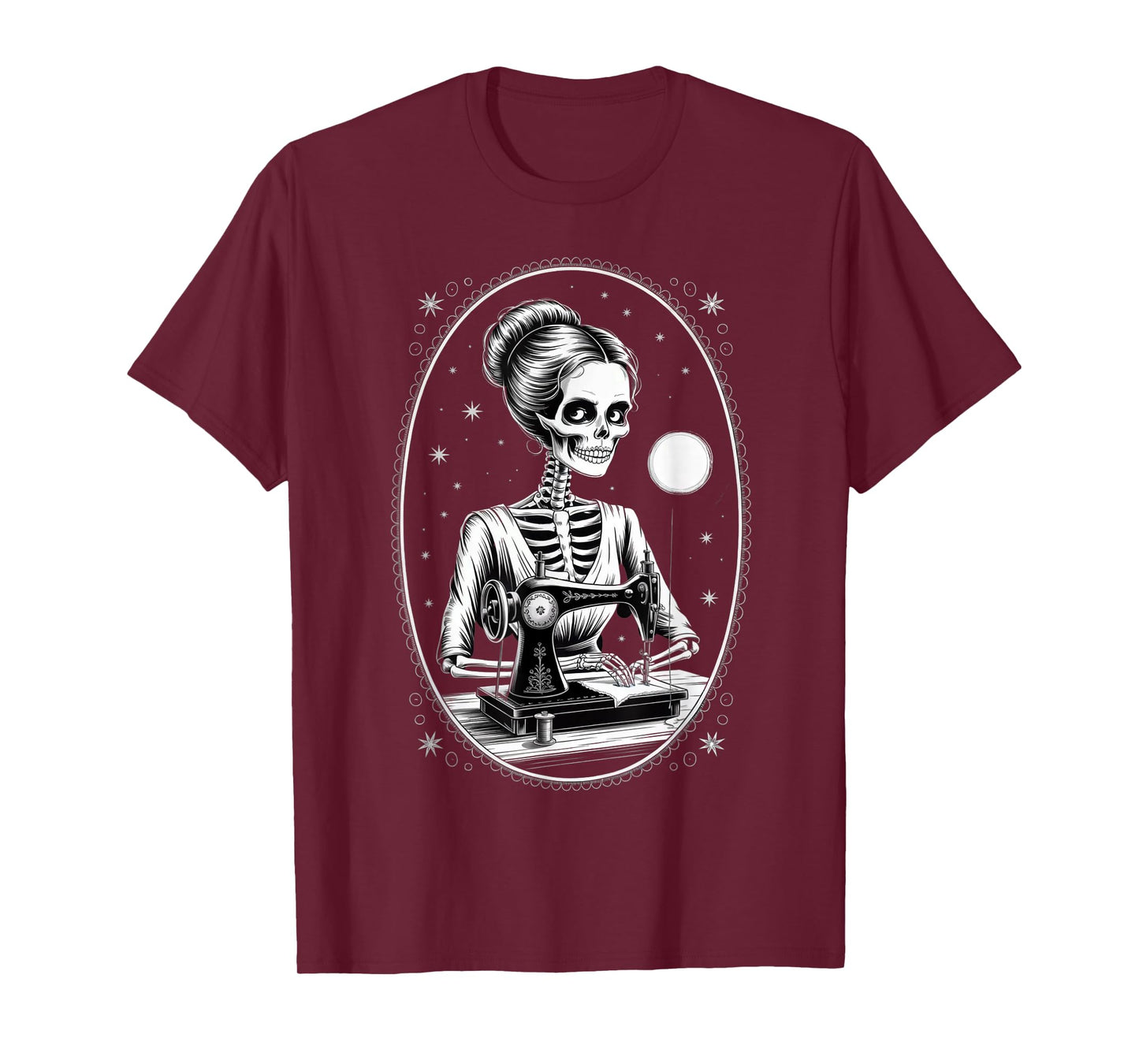 Messy Bun Hair Skeleton Sewer Quilter Haunted Handmade Hobby T-Shirt