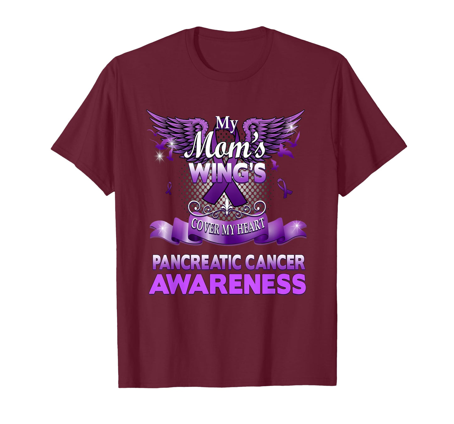 My Mom's Wings Cover My Heart Pancreatic Cancer Awareness T-Shirt