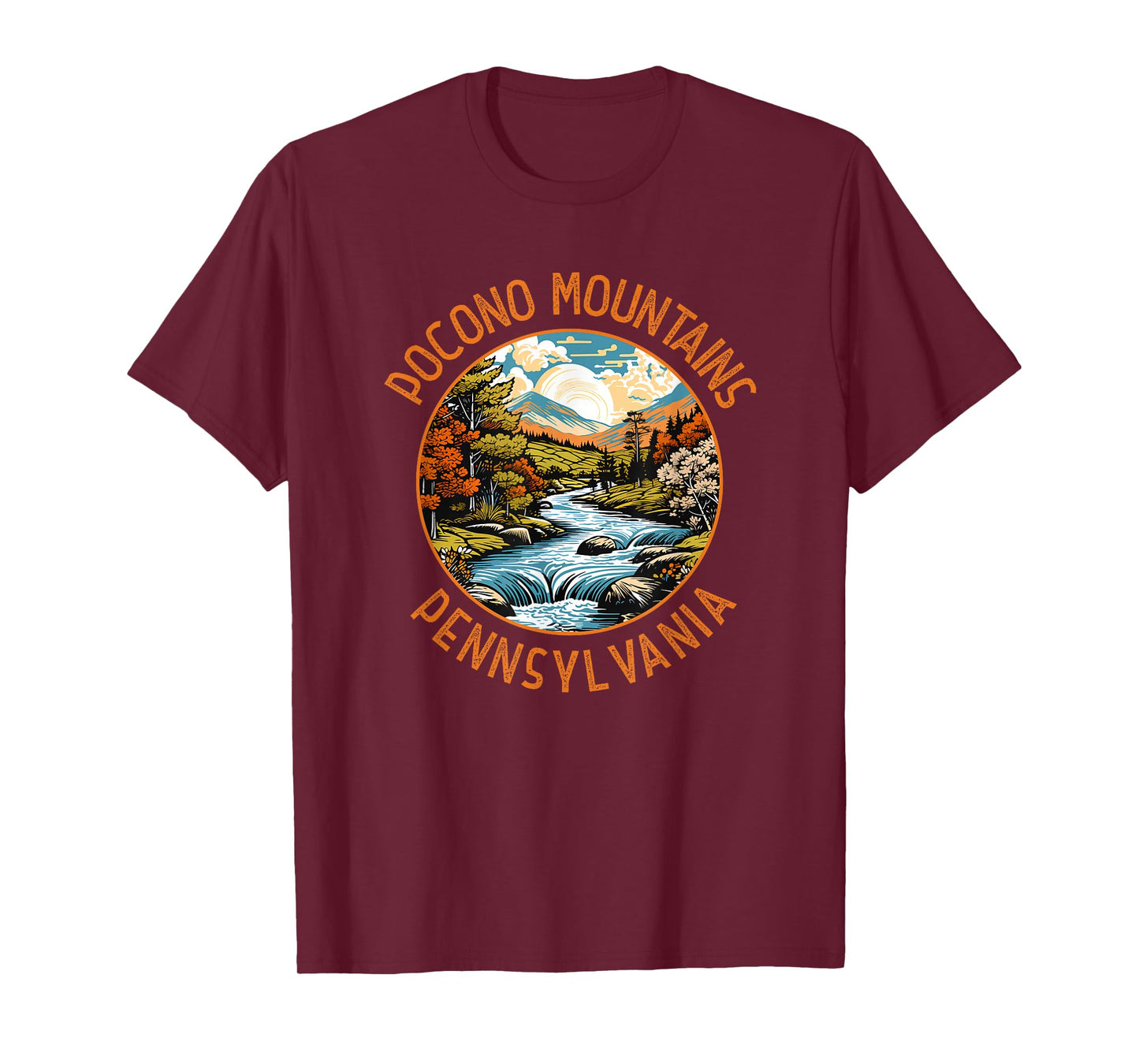 Pocono Mountains Pennsylvania Sunset Retro Distressed Circle T-Shirt