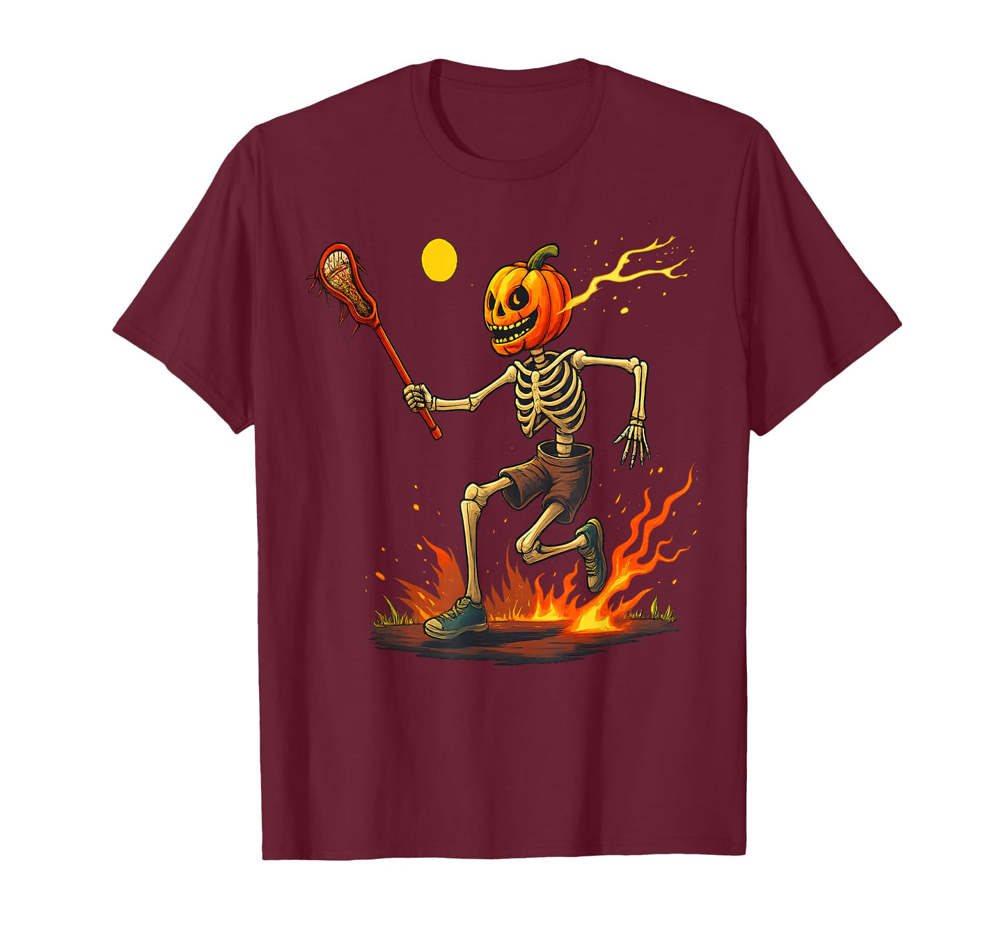 Pumpkin Head Skeleton Lacrosse Halloween T-Shirt