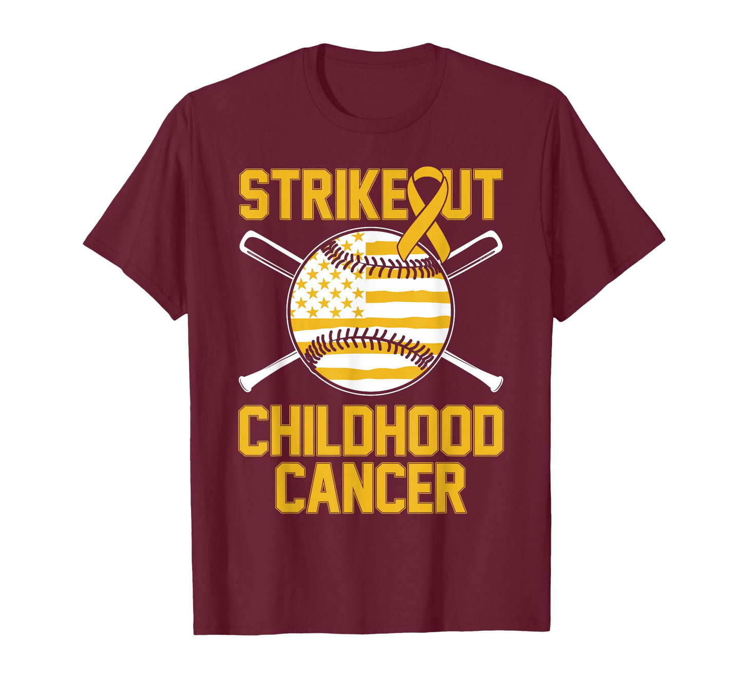 Strikeout Childhood Cancer Baseball American Flag T-Shirt