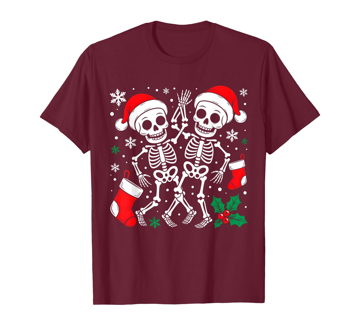 Christmas Dancing Skeletons Funny Xmas Bones Goth Women Men T-Shirt