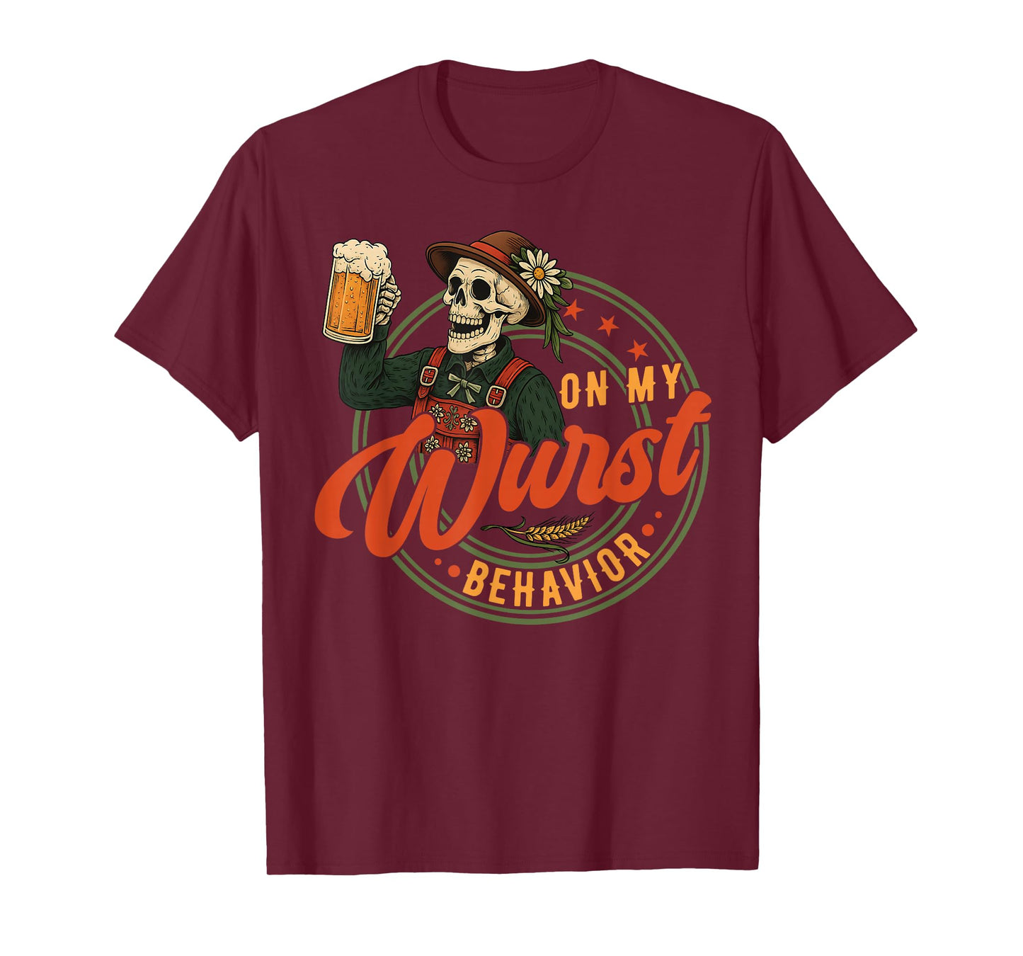 Oktoberfest On My Wurst Behavior German Beer Skeleton Men T-Shirt