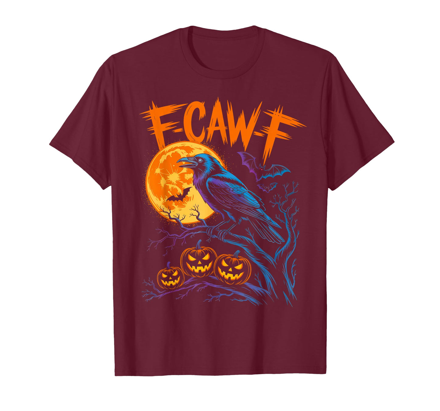 Funny F Caw F Raven Moon Spooky Graphic Halloween Crow Pun T-Shirt